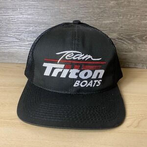 Vintage Triton Boats Hat Cap Snap Back Black Trucker Embroidered Fishing